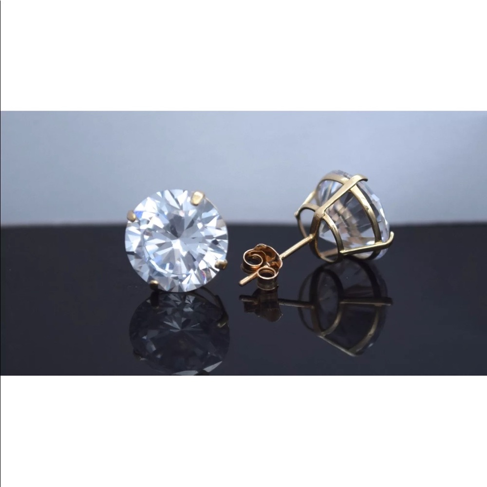 14k Yellow/White Gold 8mm Round CZ Stud Earrings